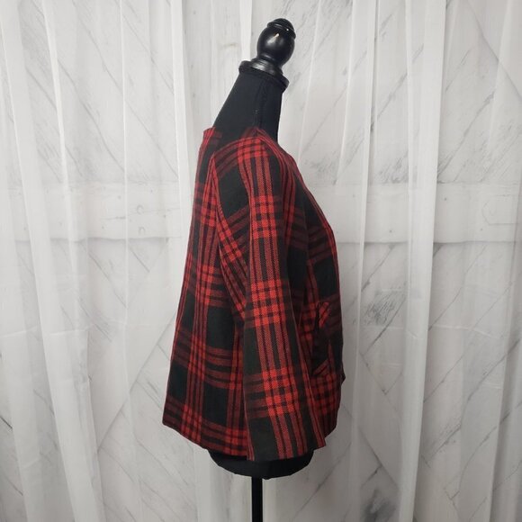 Larry Levine Red Black Plaid Classic Retro Goth Punk Short Blazer Preppy 6 - Picture 6 of 12
